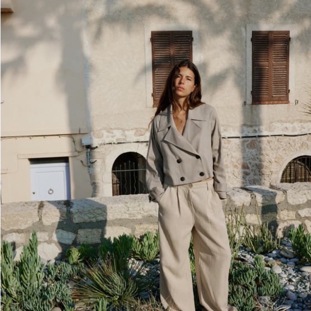 Cropped Linen Blend Trench